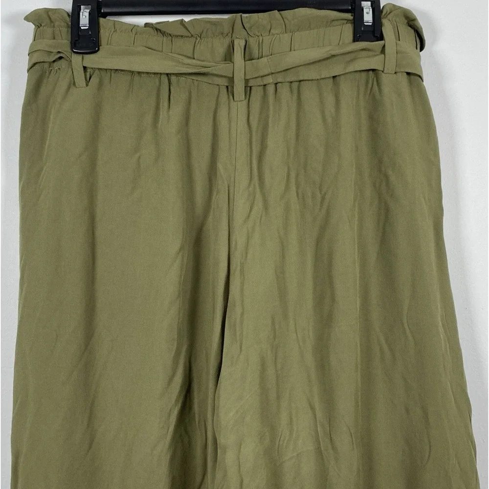 POINT SUR J. Crew Paperbag Pants High Rise Wide Leg Cropped Pants‎ Green Sz 10